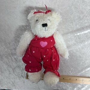 Hallmark White Teddy Bear in Red Heart overalls she is missing the boy